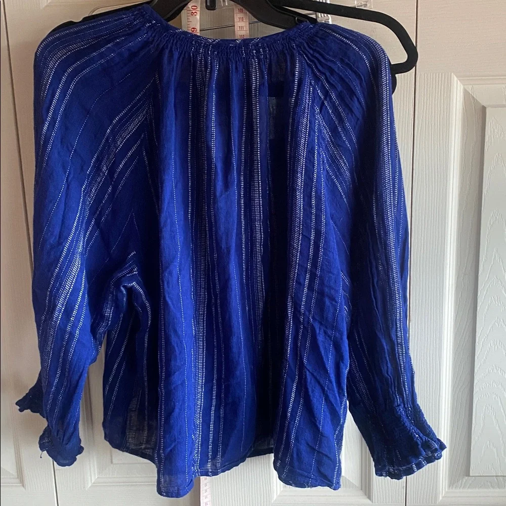 Rails NWT Mariah Relaxed Fit Blue/White Striped Linen Blend Button-Up Blouse - Picture 5 of 14